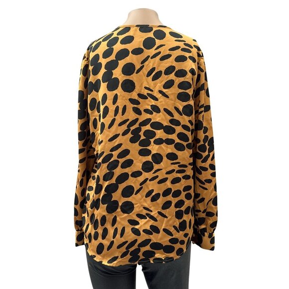 J. Crew Long Sleeve Ruffle Front Wavy Dots Popover Blouse Yellow & Black Women S - Picture 5 of 16